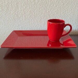 Vintage Waechtersbach Red Rectangle Dish & Mug Gorgeous Red!!